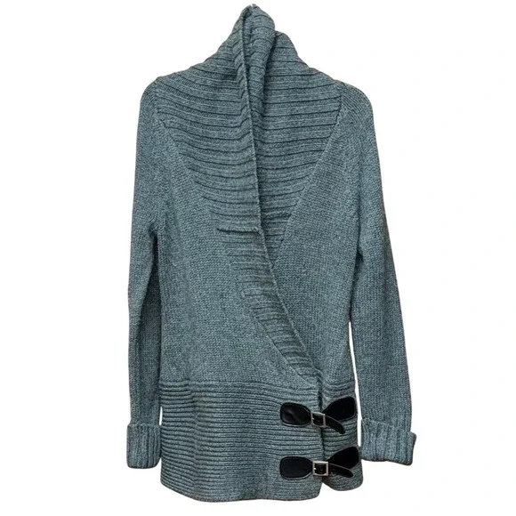 Moda International Wrap ShawlCollar Cardigan Women XS Gray Wool Blend Buckle Y2K - Picture 6 of 10